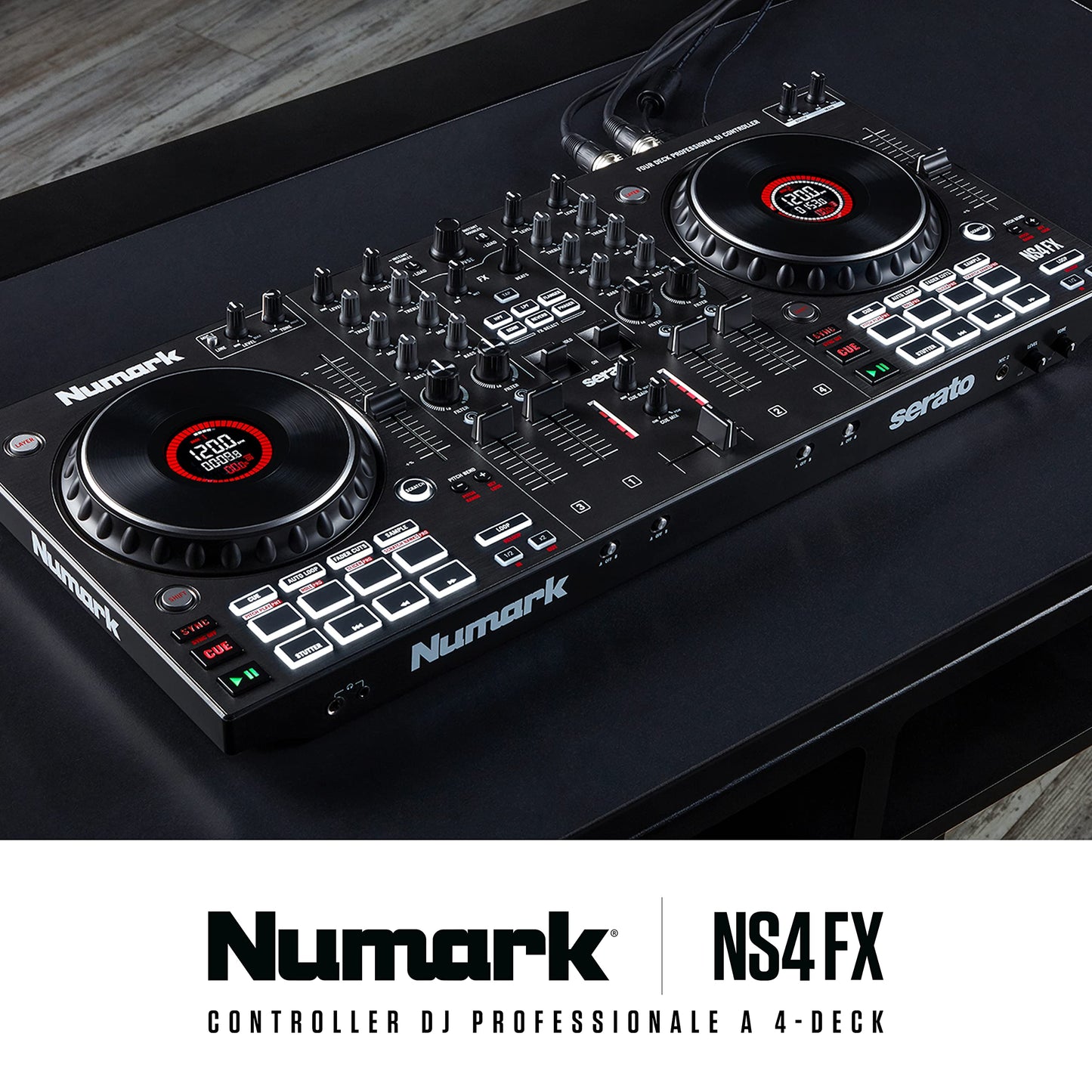 Numark NS4FX 4-Channel DJ Controller, Display Jog Wheels, Performance Pads, Serato DJ Lite
