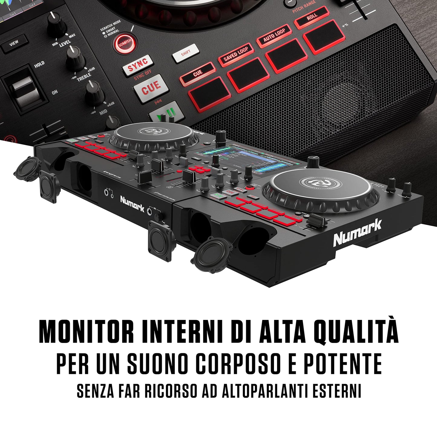 Numark Mixstream Pro+ DJ Controller, 2-Deck, Wi-Fi, 7" Touchscreen, Built-in Speakers