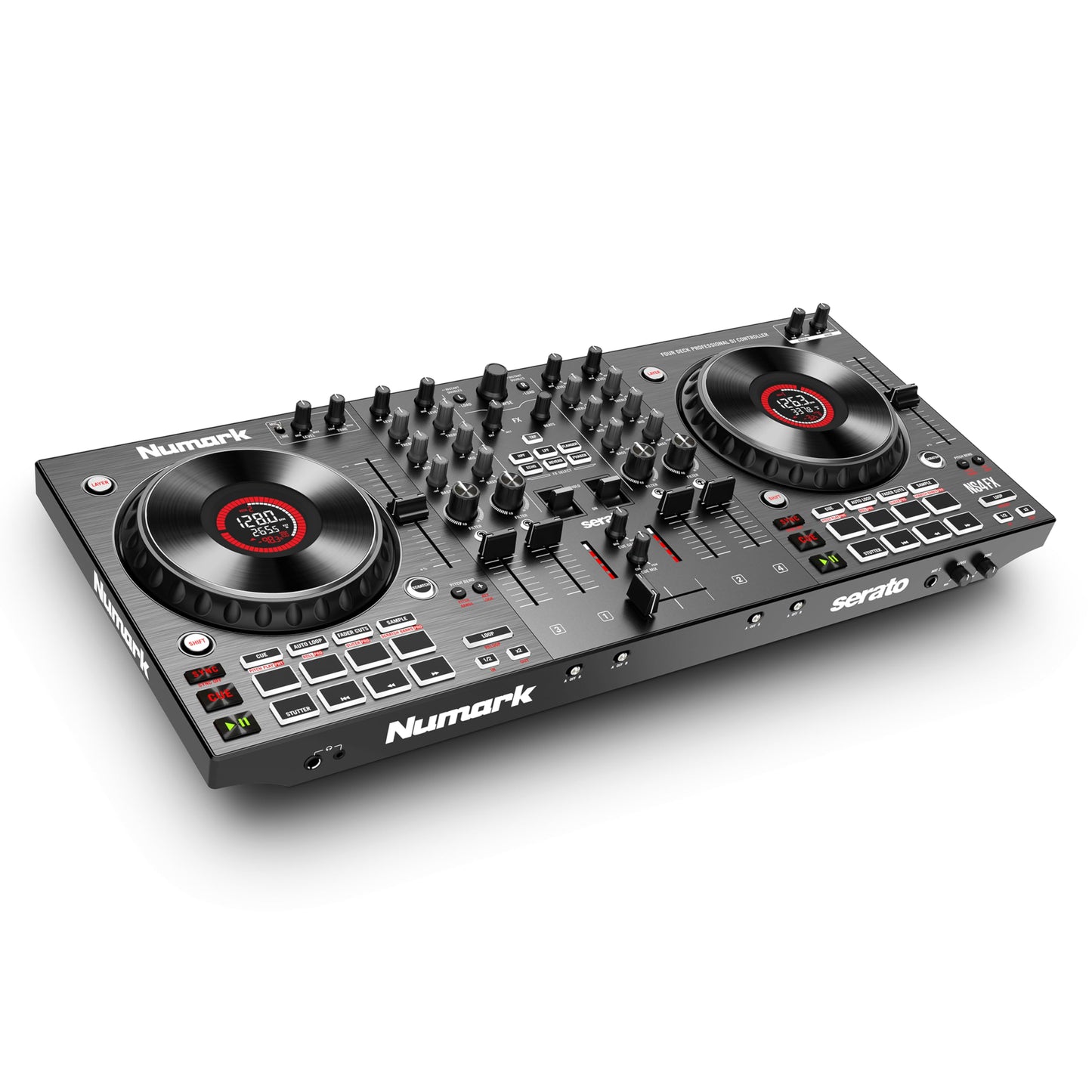 Numark NS4FX 4-Channel DJ Controller, Display Jog Wheels, Performance Pads, Serato DJ Lite