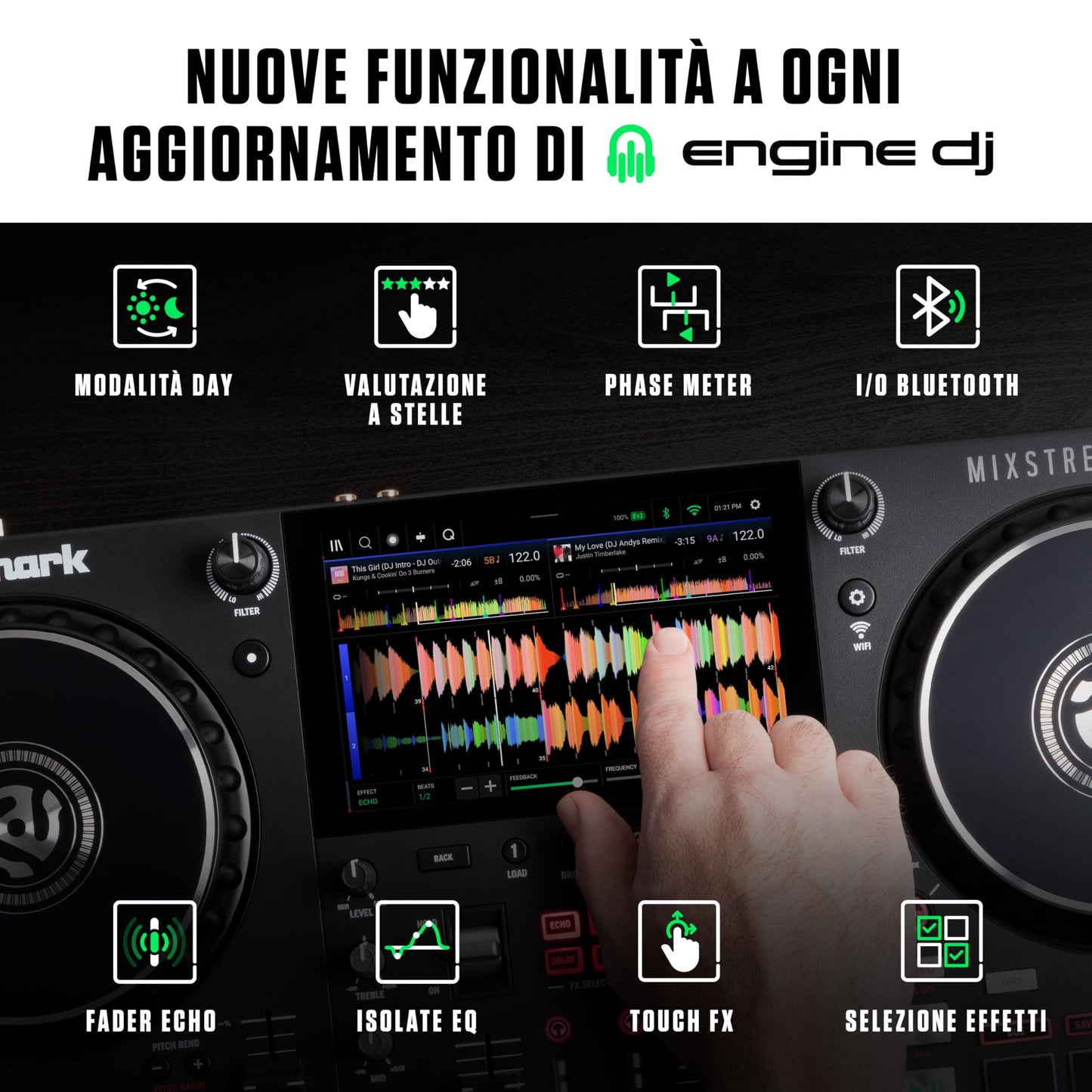 Numark Mixstream Pro+ DJ Controller, 2-Deck, Wi-Fi, 7" Touchscreen, Built-in Speakers