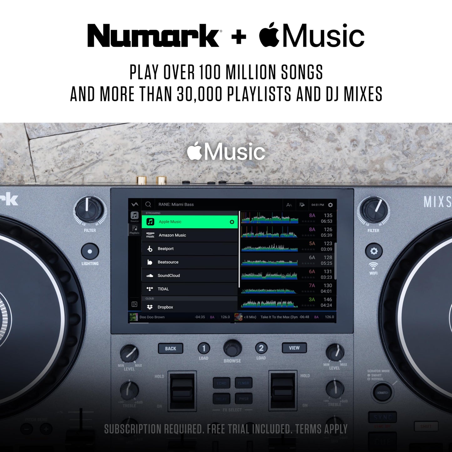 Numark Mixstream Pro Go Battery-Powered DJ Controller, Wi-Fi, Touchscreen, Built-in Speakers