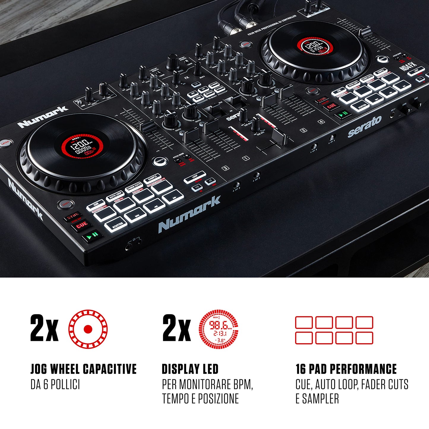 Numark NS4FX 4-Channel DJ Controller, Display Jog Wheels, Performance Pads, Serato DJ Lite