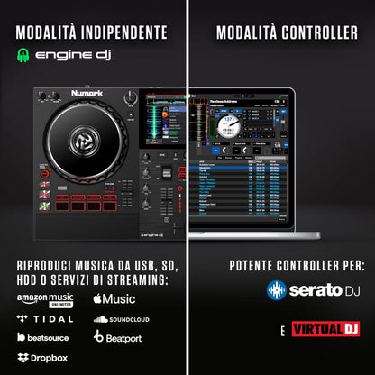 Numark Mixstream Pro+ DJ Controller, 2-Deck, Wi-Fi, 7" Touchscreen, Built-in Speakers