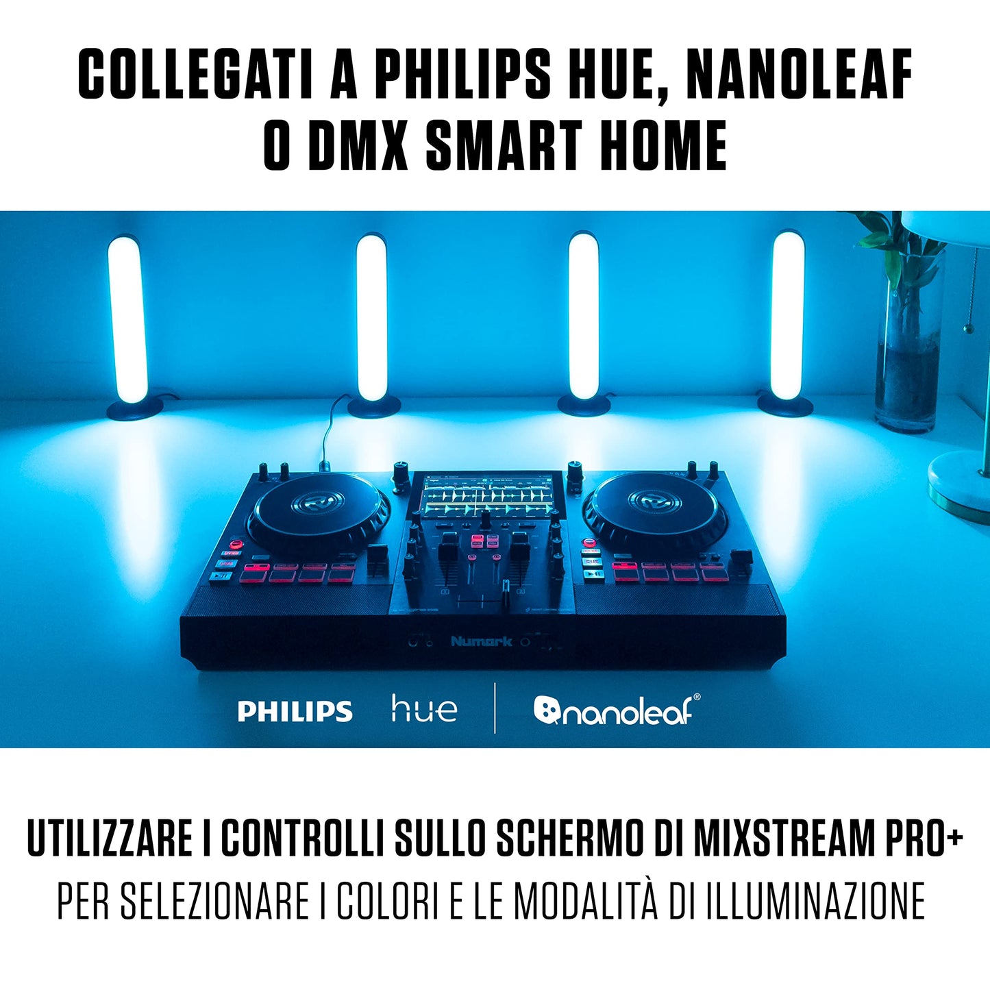 Numark Mixstream Pro+ DJ Controller, 2-Deck, Wi-Fi, 7" Touchscreen, Built-in Speakers
