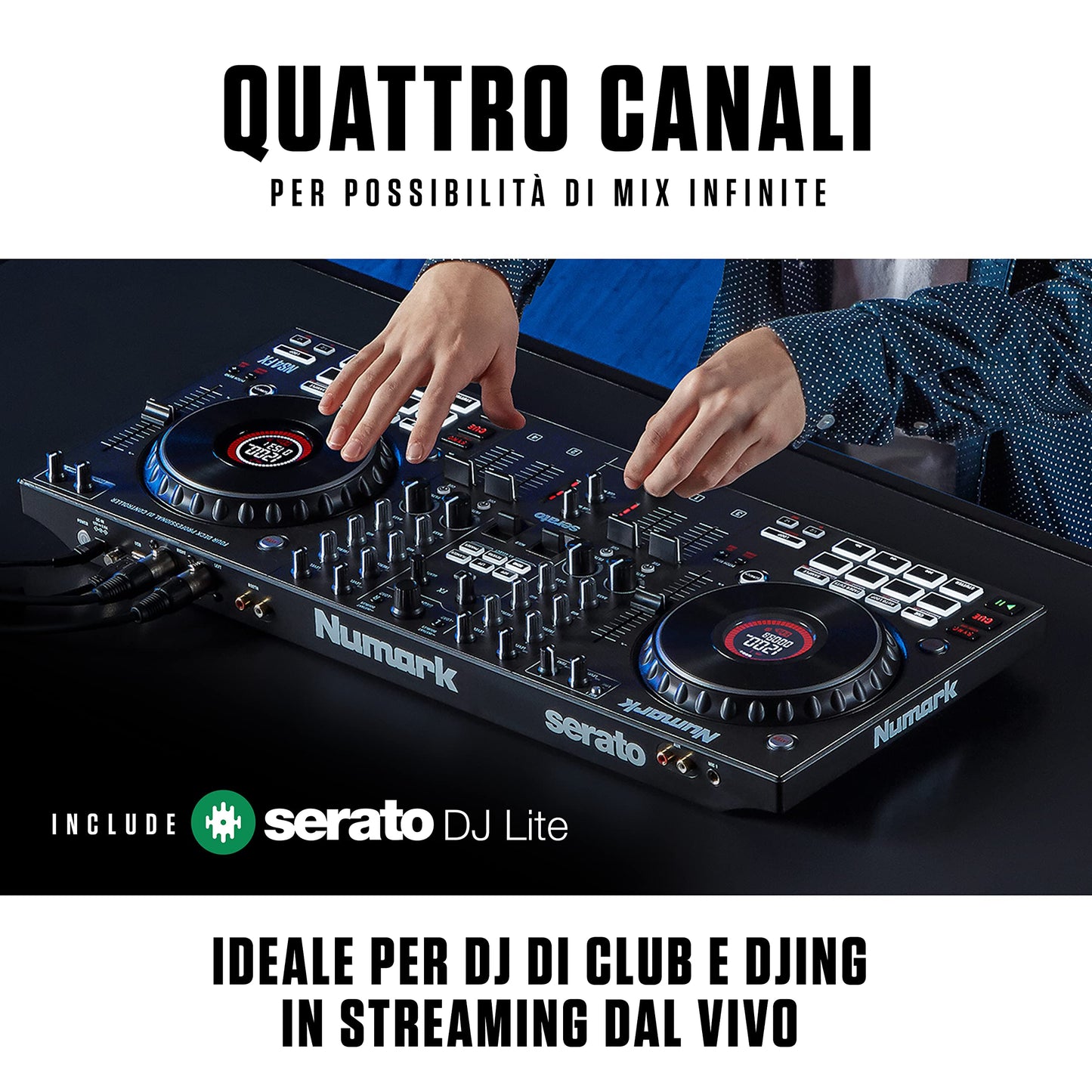 Numark NS4FX 4-Channel DJ Controller, Display Jog Wheels, Performance Pads, Serato DJ Lite