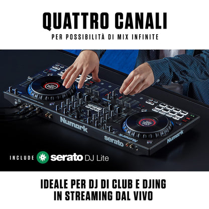 Numark NS4FX 4-Channel DJ Controller, Display Jog Wheels, Performance Pads, Serato DJ Lite