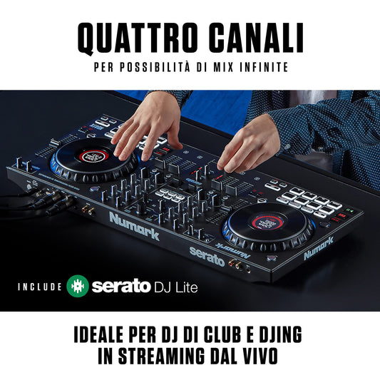 Numark NS4FX 4-Channel DJ Controller, Display Jog Wheels, Performance Pads, Serato DJ Lite