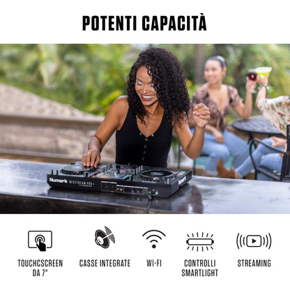 Numark Mixstream Pro+ DJ Controller, 2-Deck, Wi-Fi, 7" Touchscreen, Built-in Speakers