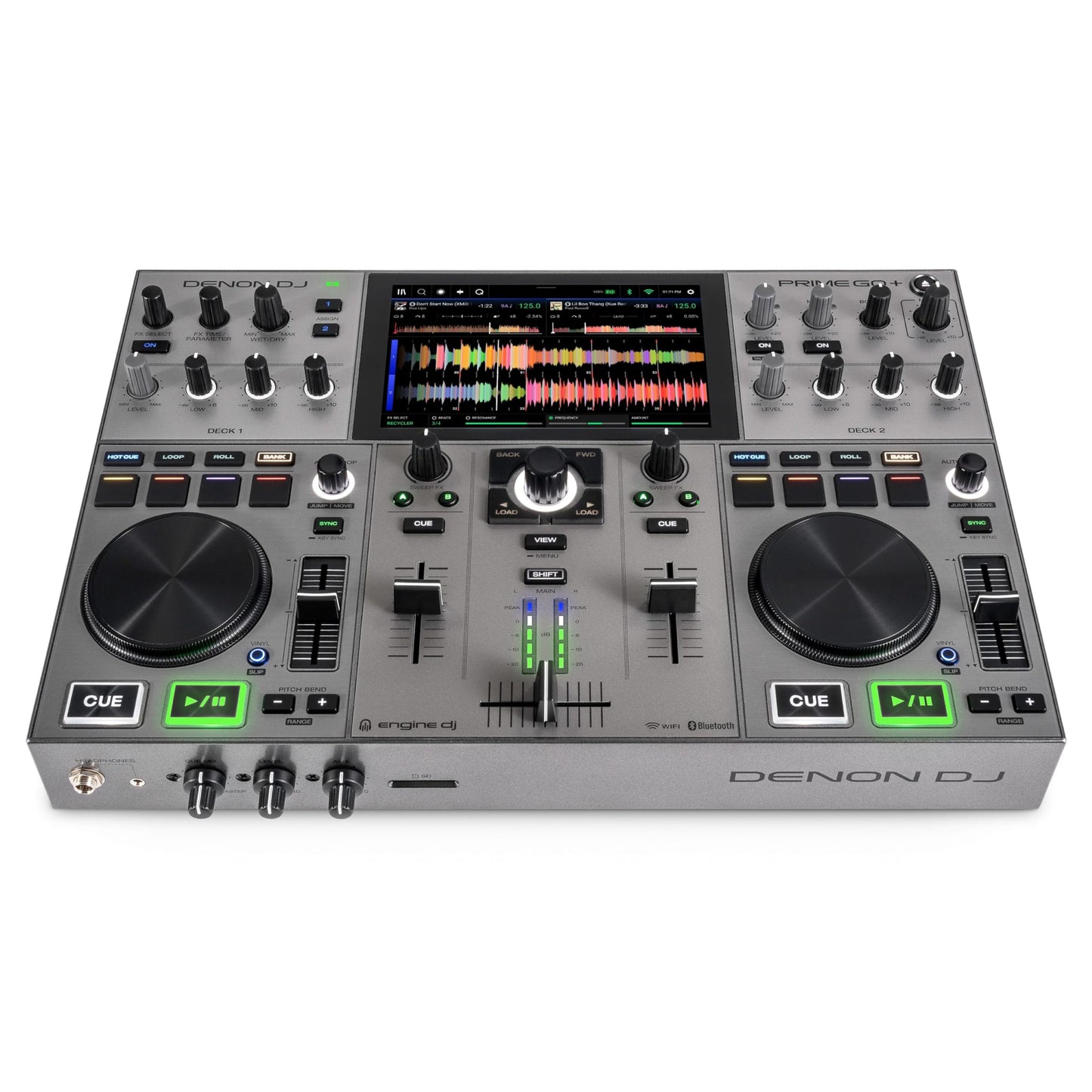 Denon DJ PRIME GO+ 2-Deck DJ Controller, Wi-Fi, Bluetooth, 7" Touchscreen, Battery Powered