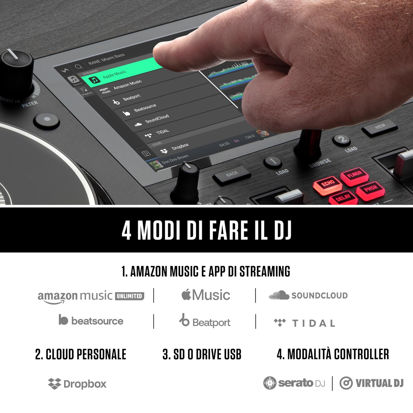 Numark Mixstream Pro+ DJ Controller, 2-Deck, Wi-Fi, 7" Touchscreen, Built-in Speakers