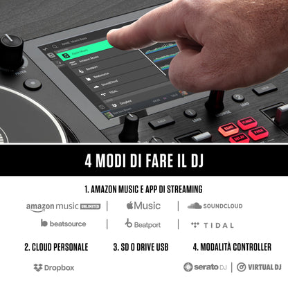 Numark Mixstream Pro+ DJ Controller, 2-Deck, Wi-Fi, 7" Touchscreen, Built-in Speakers