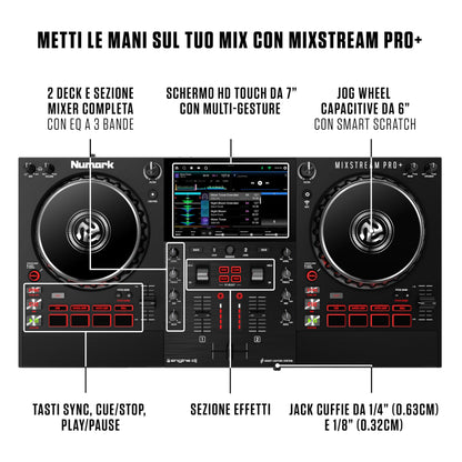Numark Mixstream Pro+ DJ Controller, 2-Deck, Wi-Fi, 7" Touchscreen, Built-in Speakers