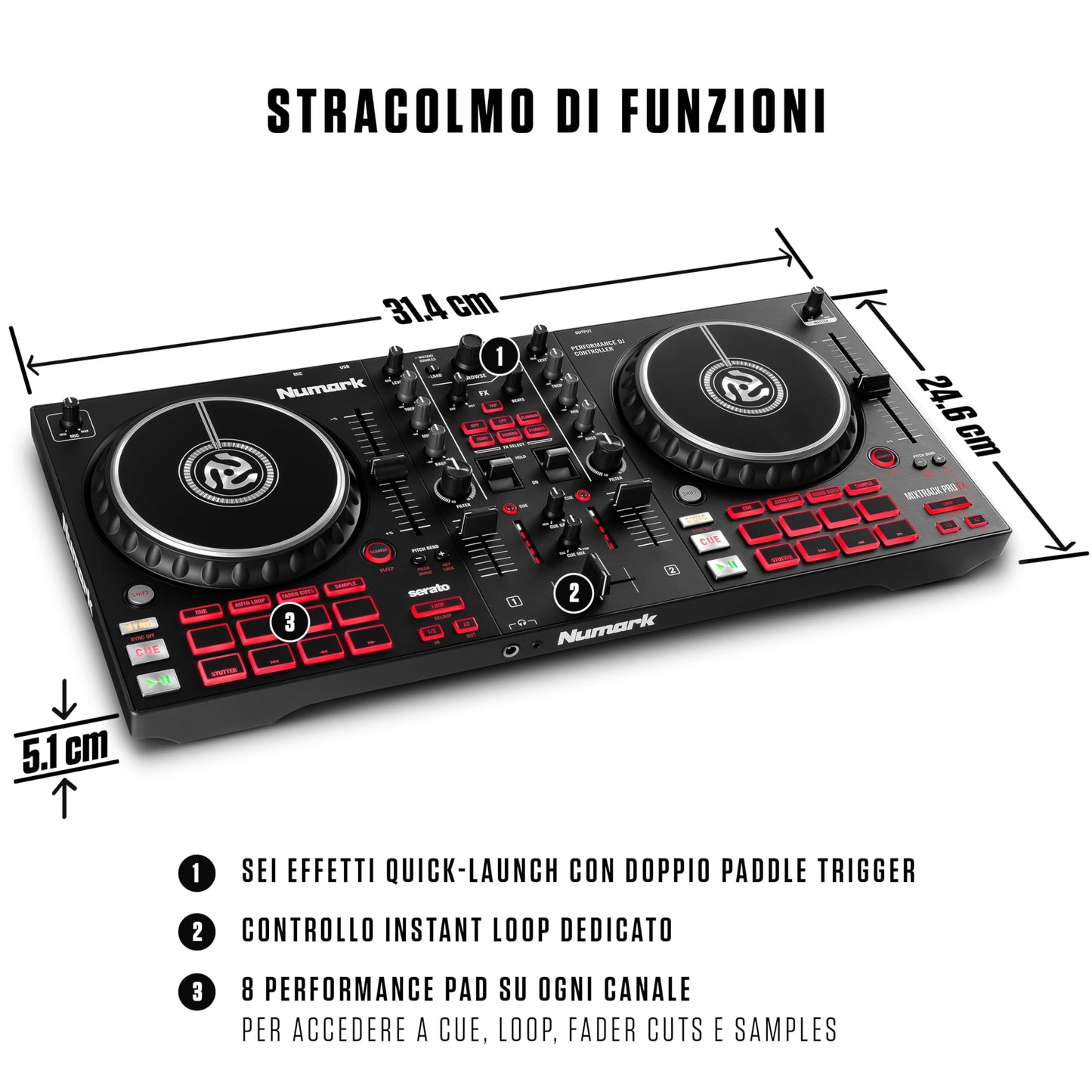 Numark Mixtrack Pro FX 2-Deck DJ Controller, Serato DJ, Built-in Audio Interface, FX Paddles