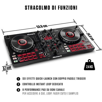 Numark Mixtrack Platinum FX 4-Deck DJ Controller, Display Jog Wheels, Built-in Audio Interface