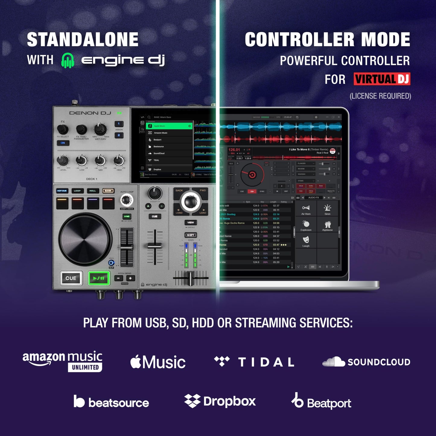 Denon DJ PRIME GO+ 2-Deck DJ Controller, Wi-Fi, Bluetooth, 7" Touchscreen, Battery Powered