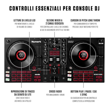 Numark Mixtrack Platinum FX 4-Deck DJ Controller, Display Jog Wheels, Built-in Audio Interface