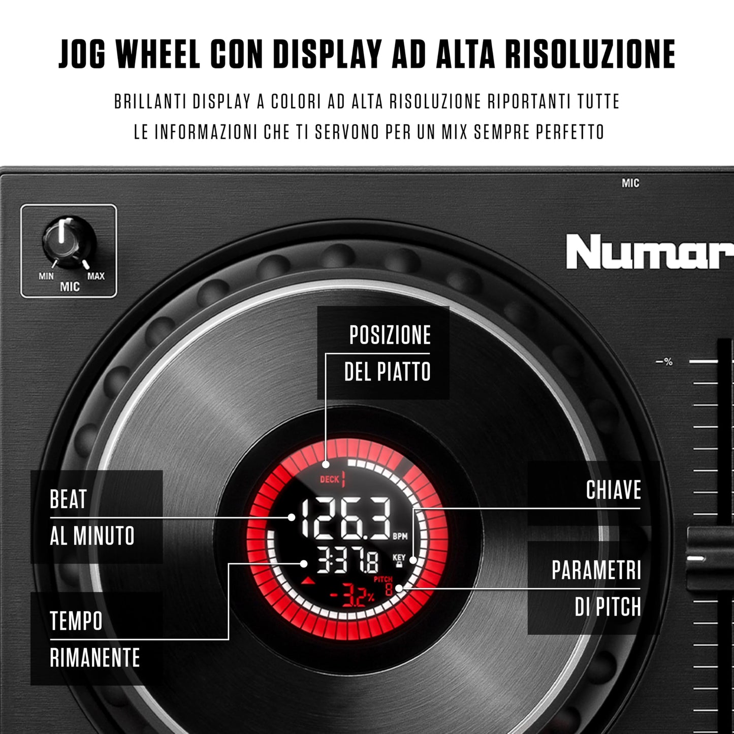 Numark Mixtrack Platinum FX 4-Deck DJ Controller, Display Jog Wheels, Built-in Audio Interface