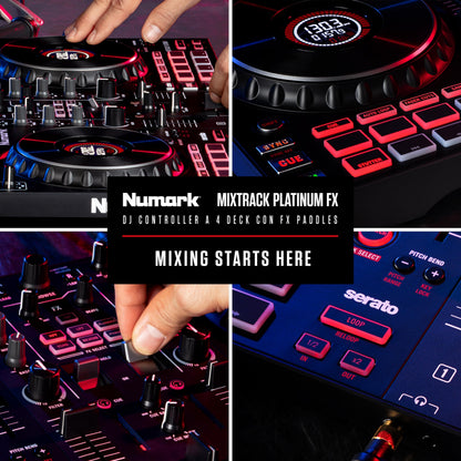 Numark Mixtrack Platinum FX 4-Deck DJ Controller, Display Jog Wheels, Built-in Audio Interface