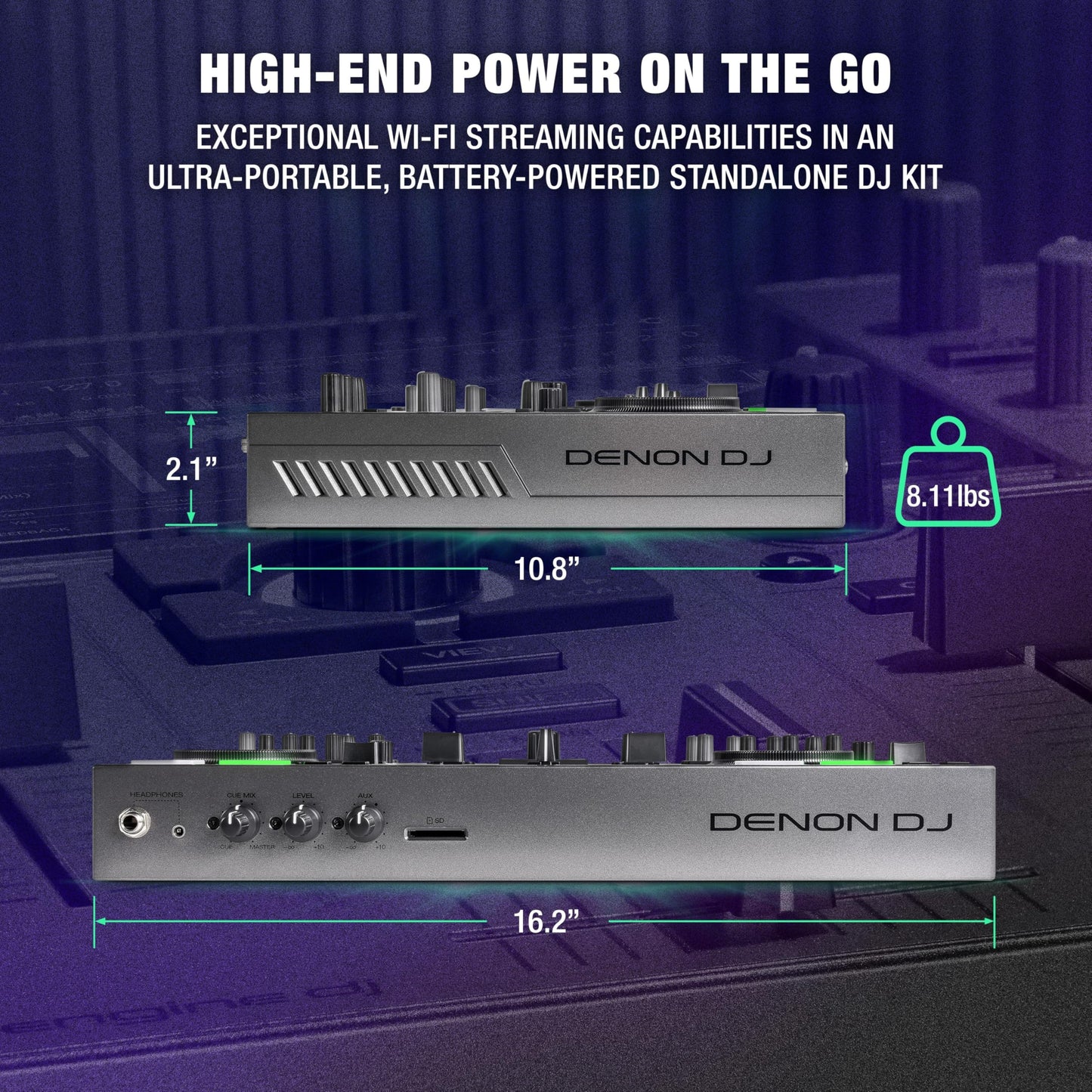 Denon DJ PRIME GO+ 2-Deck DJ Controller, Wi-Fi, Bluetooth, 7" Touchscreen, Battery Powered