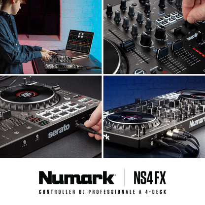 Numark NS4FX 4-Channel DJ Controller, Display Jog Wheels, Performance Pads, Serato DJ Lite