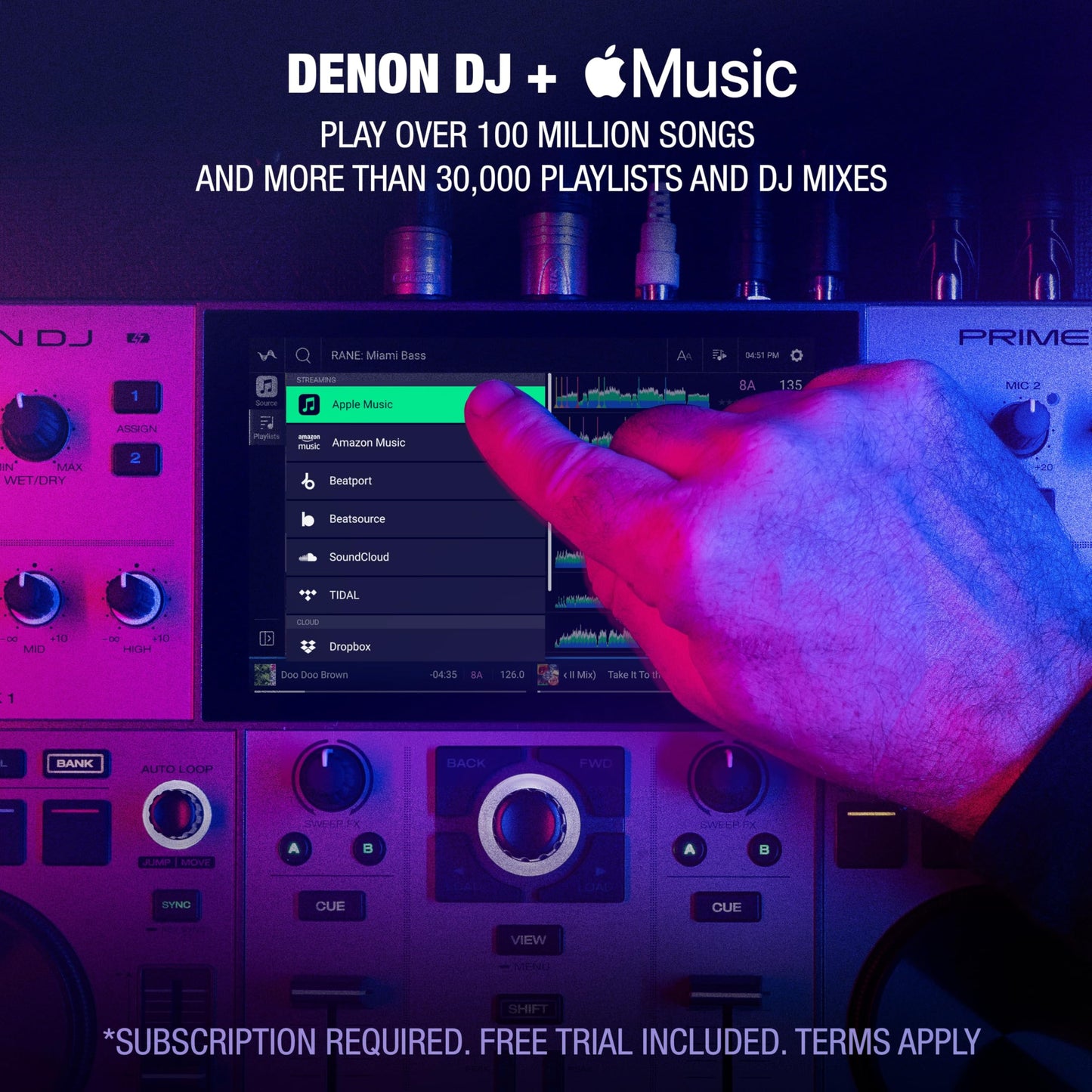 Denon DJ PRIME GO+ 2-Deck DJ Controller, Wi-Fi, Bluetooth, 7" Touchscreen, Battery Powered