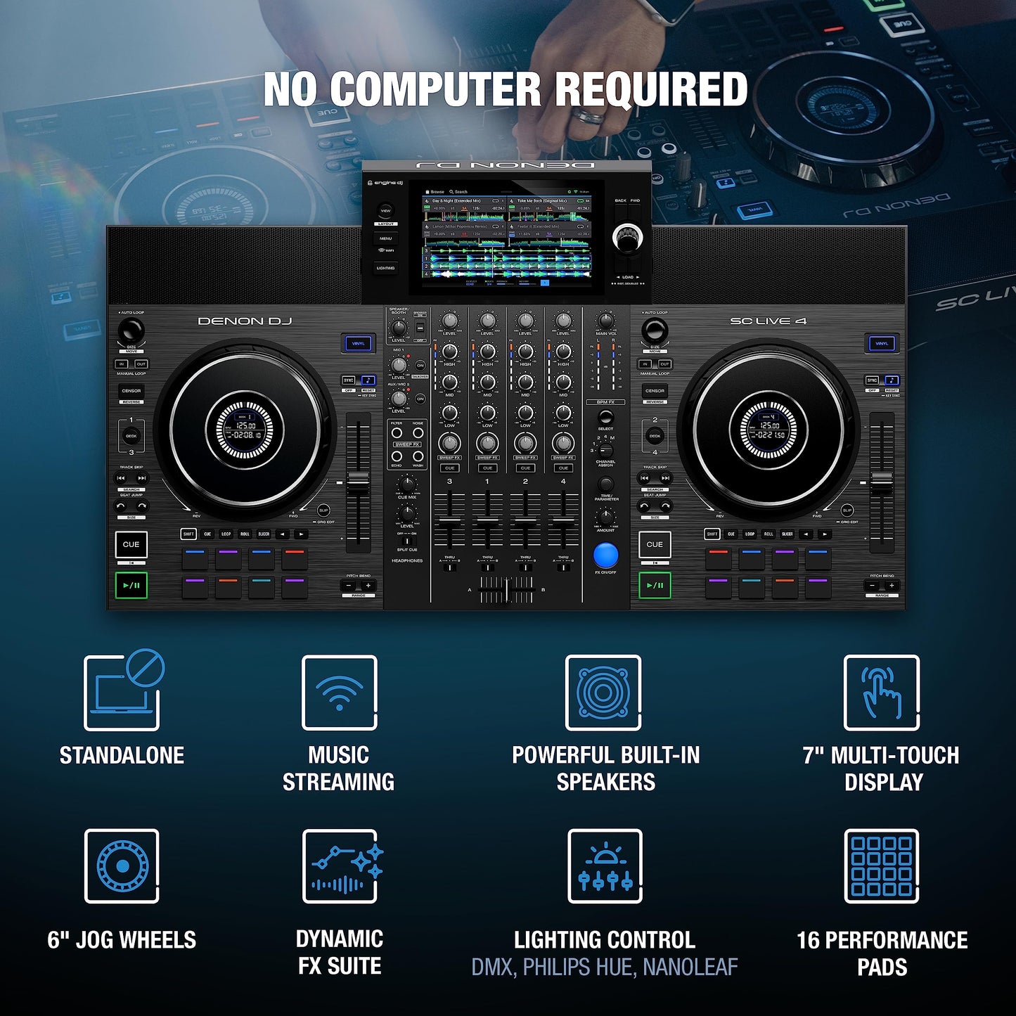 Denon DJ SC LIVE 4 Standalone 4-Deck DJ Controller, Wi-Fi, Built-in Speakers, Serato Compatible