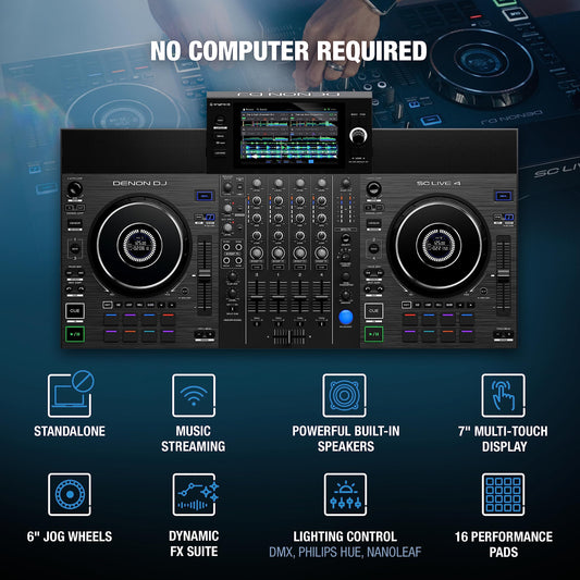 Denon DJ SC LIVE 4 Standalone 4-Deck DJ Controller, Wi-Fi, Built-in Speakers, Serato Compatible