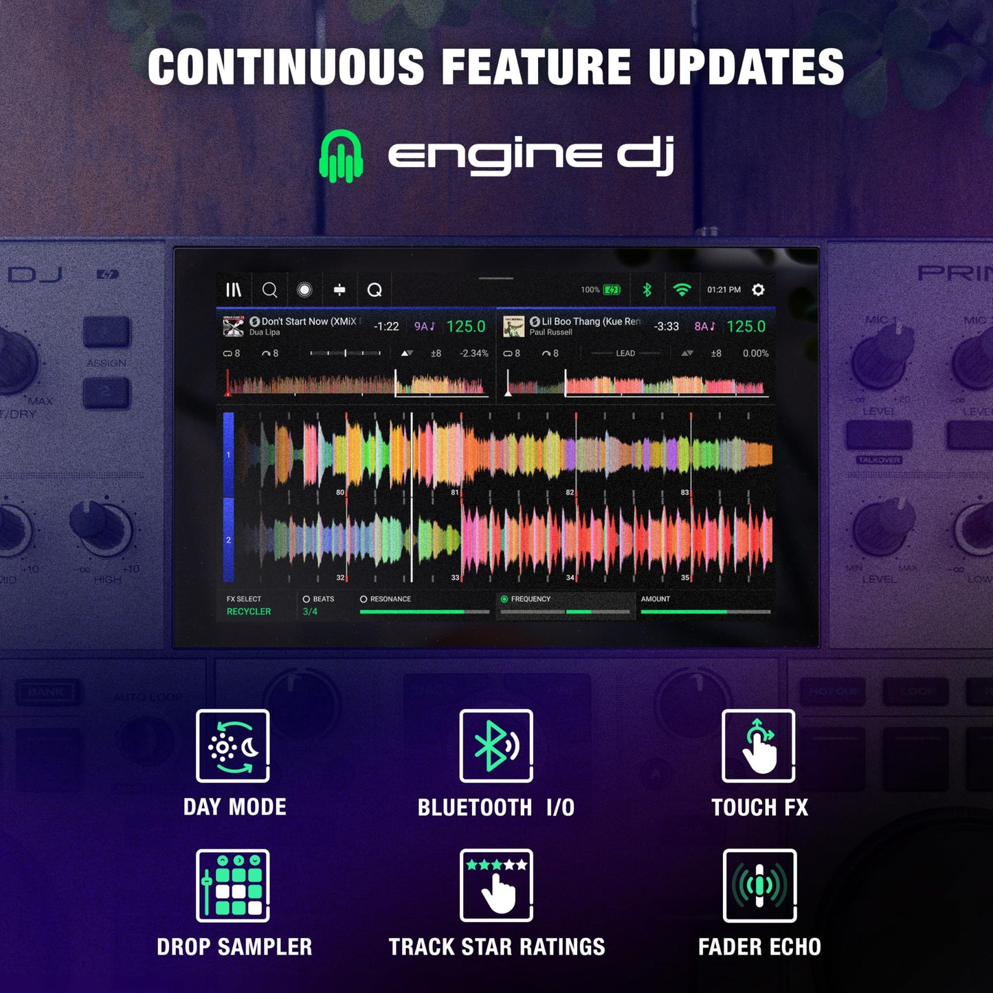 Denon DJ PRIME GO+ 2-Deck DJ Controller, Wi-Fi, Bluetooth, 7" Touchscreen, Battery Powered