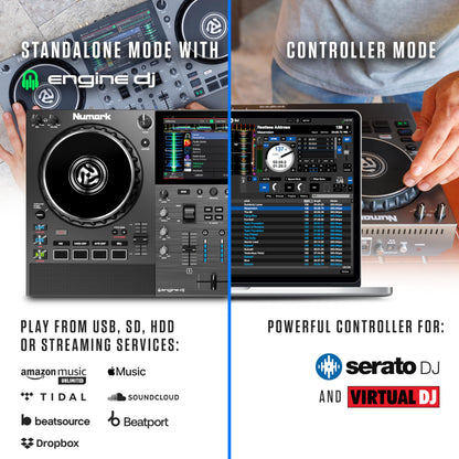 Numark Mixstream Pro Go Battery-Powered DJ Controller, Wi-Fi, Touchscreen, Built-in Speakers